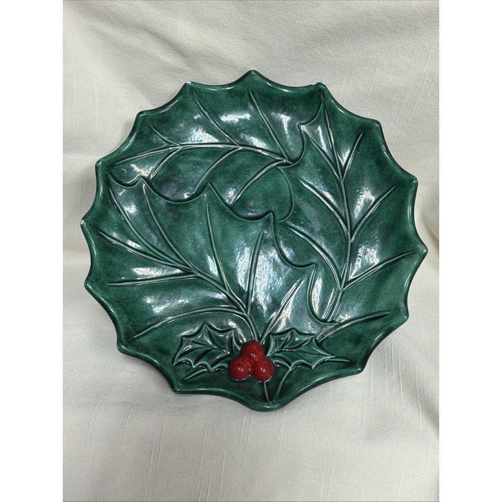 Vintage Christmas Holly Leaf Pedestal Cake Candle Centerpiece Holland Mold 1975